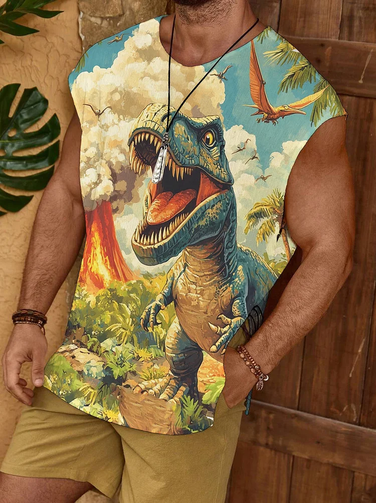 Men's Dinosaur Explosion Art Print Tank Top
