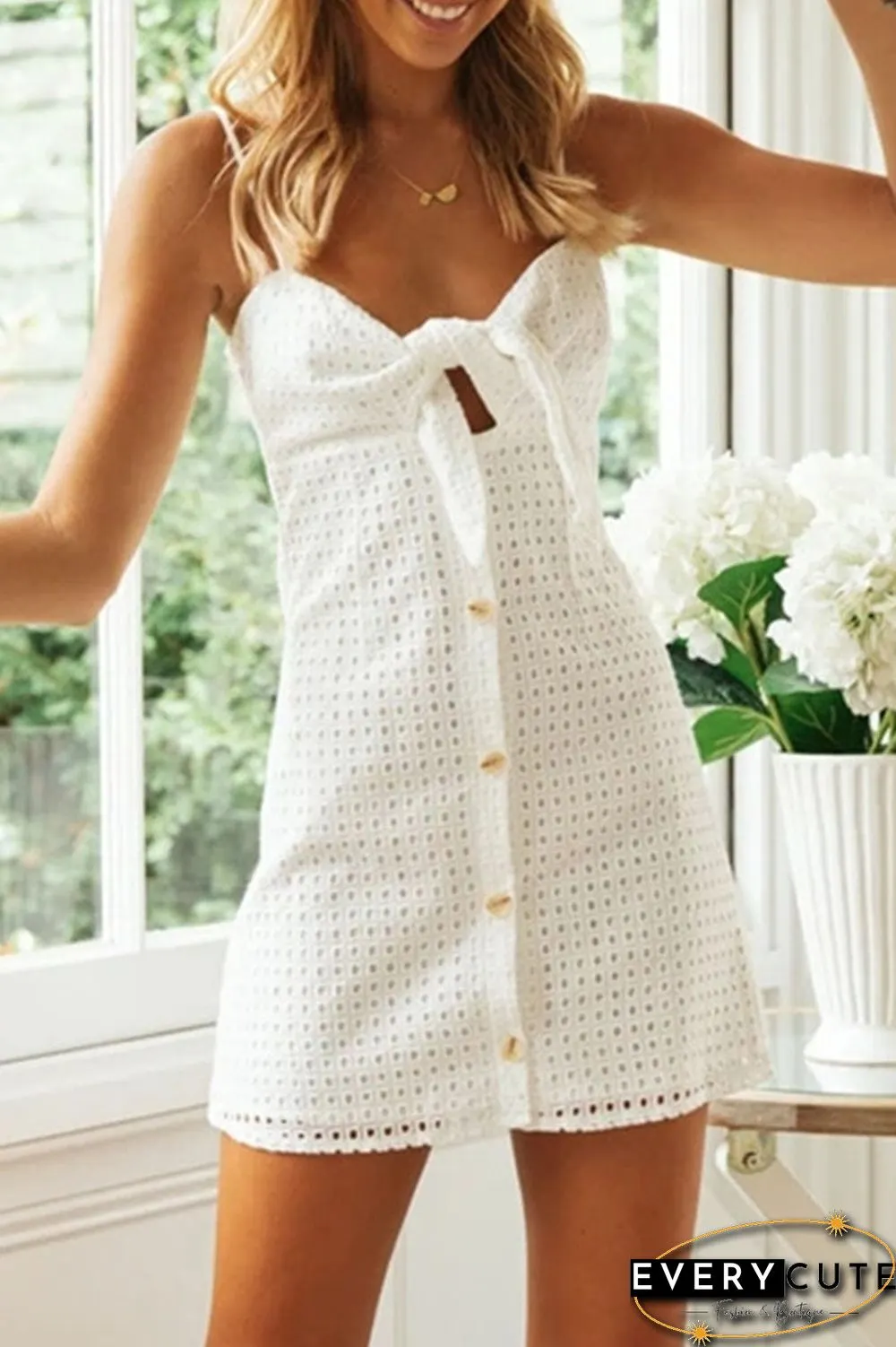 Fashion Street Solid Split Joint Spaghetti Strap A Line Dresses