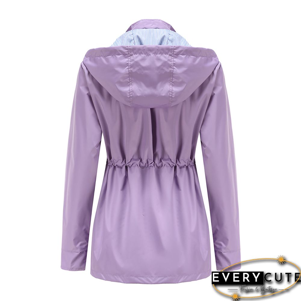 Light Purple Hooded Detachable Windproof Plus Size Windbreaker