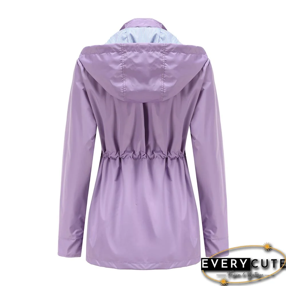 Light Purple Hooded Detachable Windproof Plus Size Windbreaker