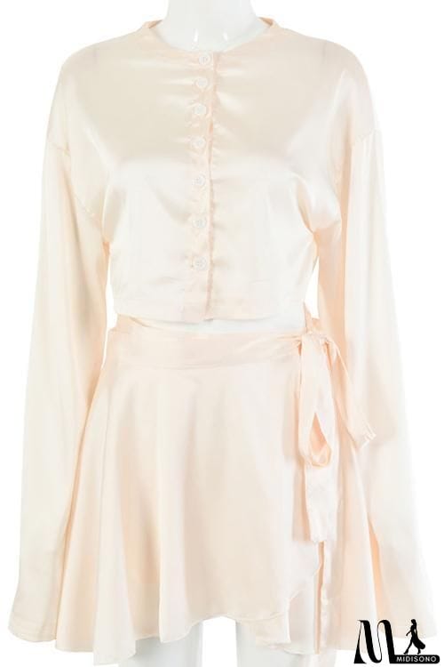 MidiSono - Button Flares Sleeve Skirts Set