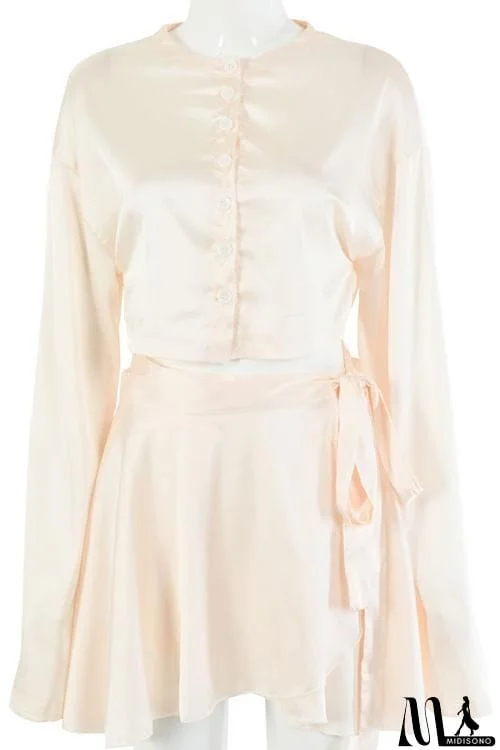 MidiSono - Button Flares Sleeve Skirts Set