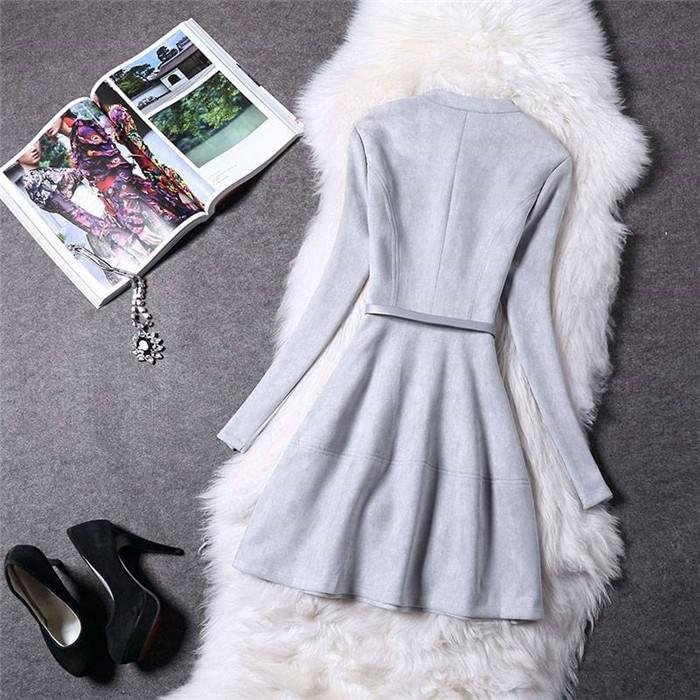 High Quality Sweet Girl Vintage Suede Dress Women Fashion Solid Color Elegant Spring Autumn Christmas Gift Dresses Midi Dress