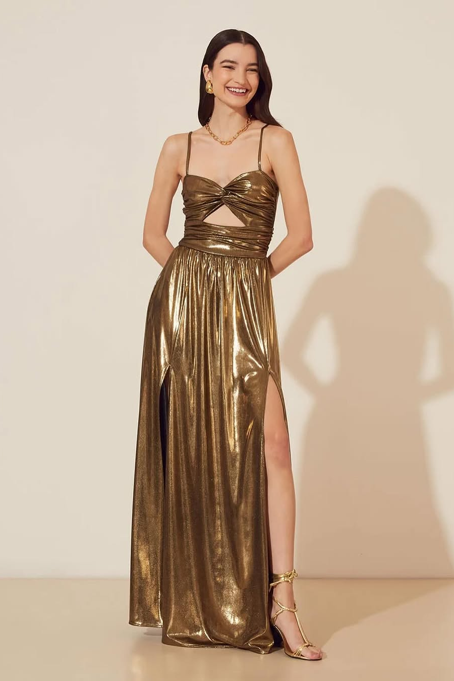 Lisliy Brown Sleeveless Spaghetti Straps Sweetheart Long Prom Dress 