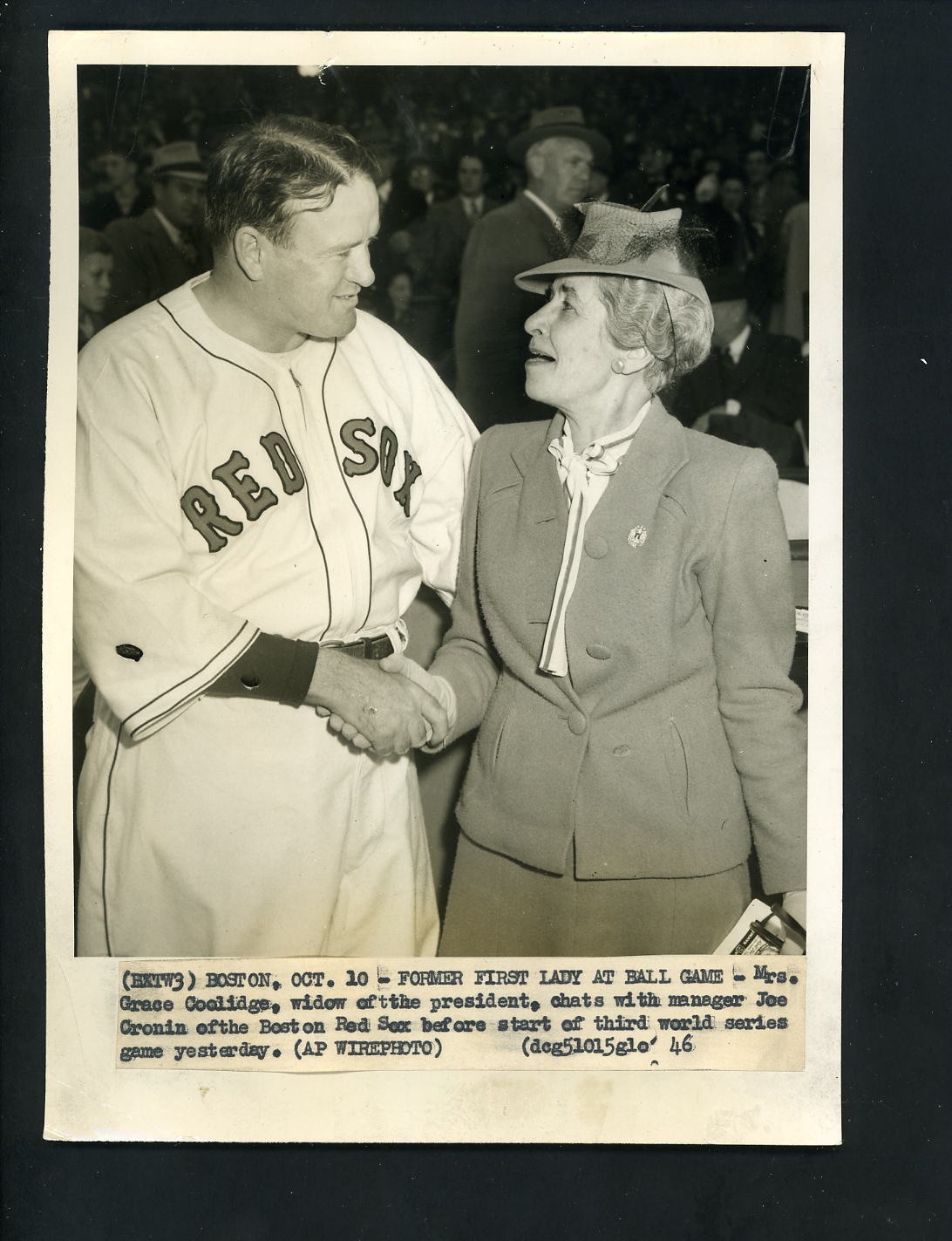 1946 World Series Press Photo Poster painting Boston Red Sox Joe Cronin & Grace Coolidge