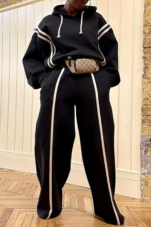 Casual Hooded Sweatshirt And Trousers Two-piece Set