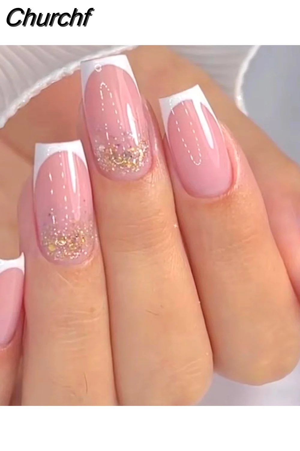 Churchf French Ballerina Fake Nail Pink Gradeint Natural Coffin False Nails Wholesale Nails Supplier Manicure Tool 24pcs/Box-Nail Inspo