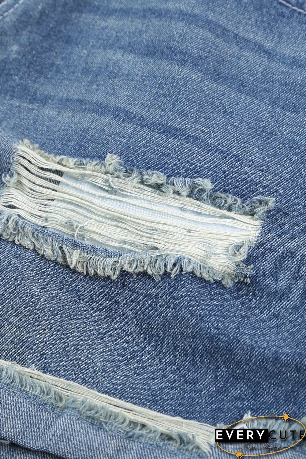 Women's Distressed Ripped Rolled Hem Blue Denim Shorts