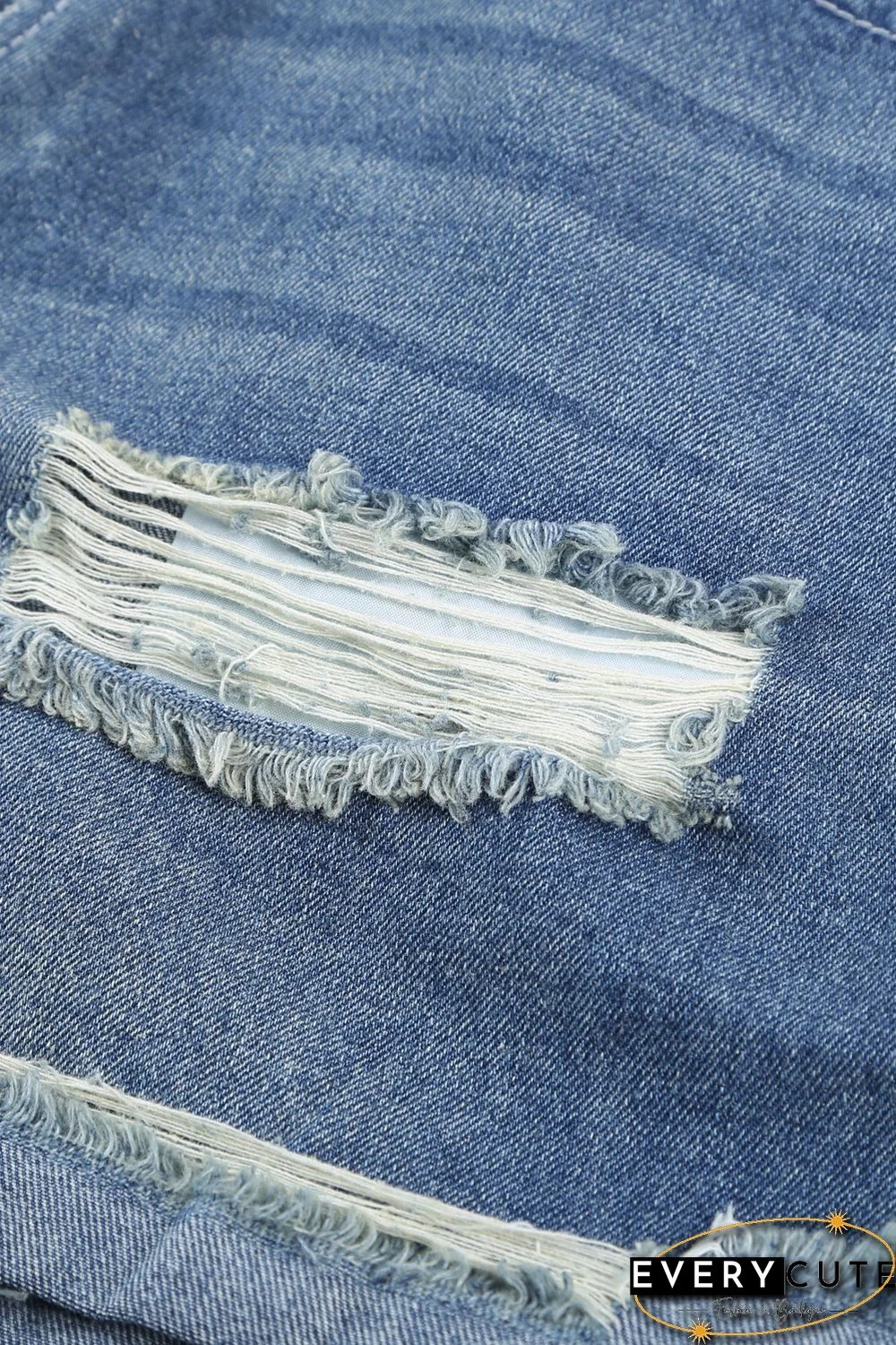 Women's Distressed Ripped Rolled Hem Blue Denim Shorts