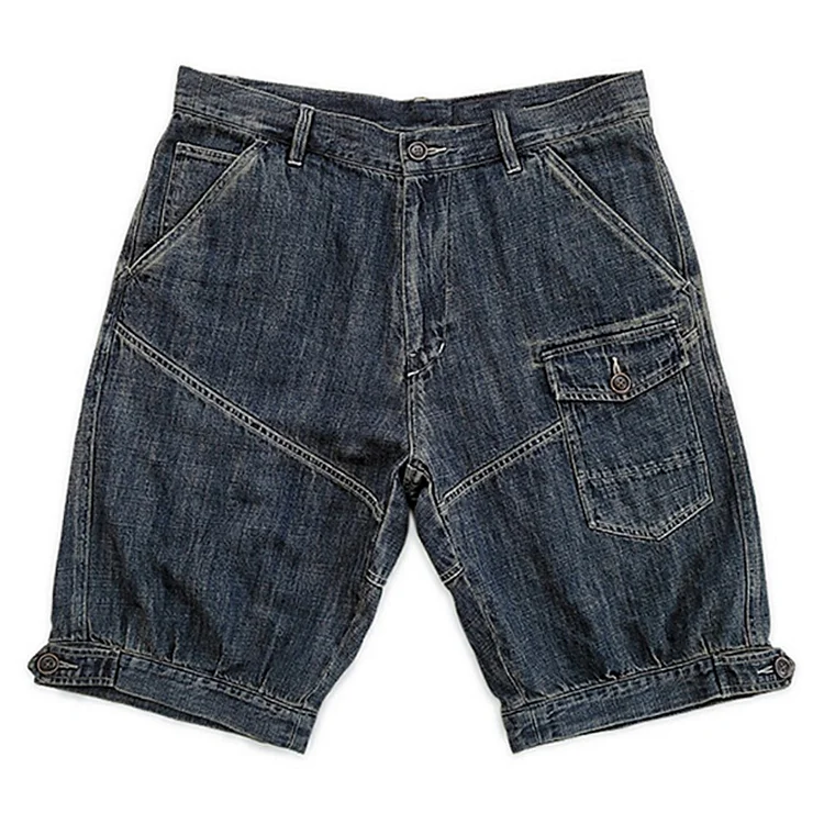 Retro Men's Cotton Linen Washed Distressed Multi-Pocket Shorts