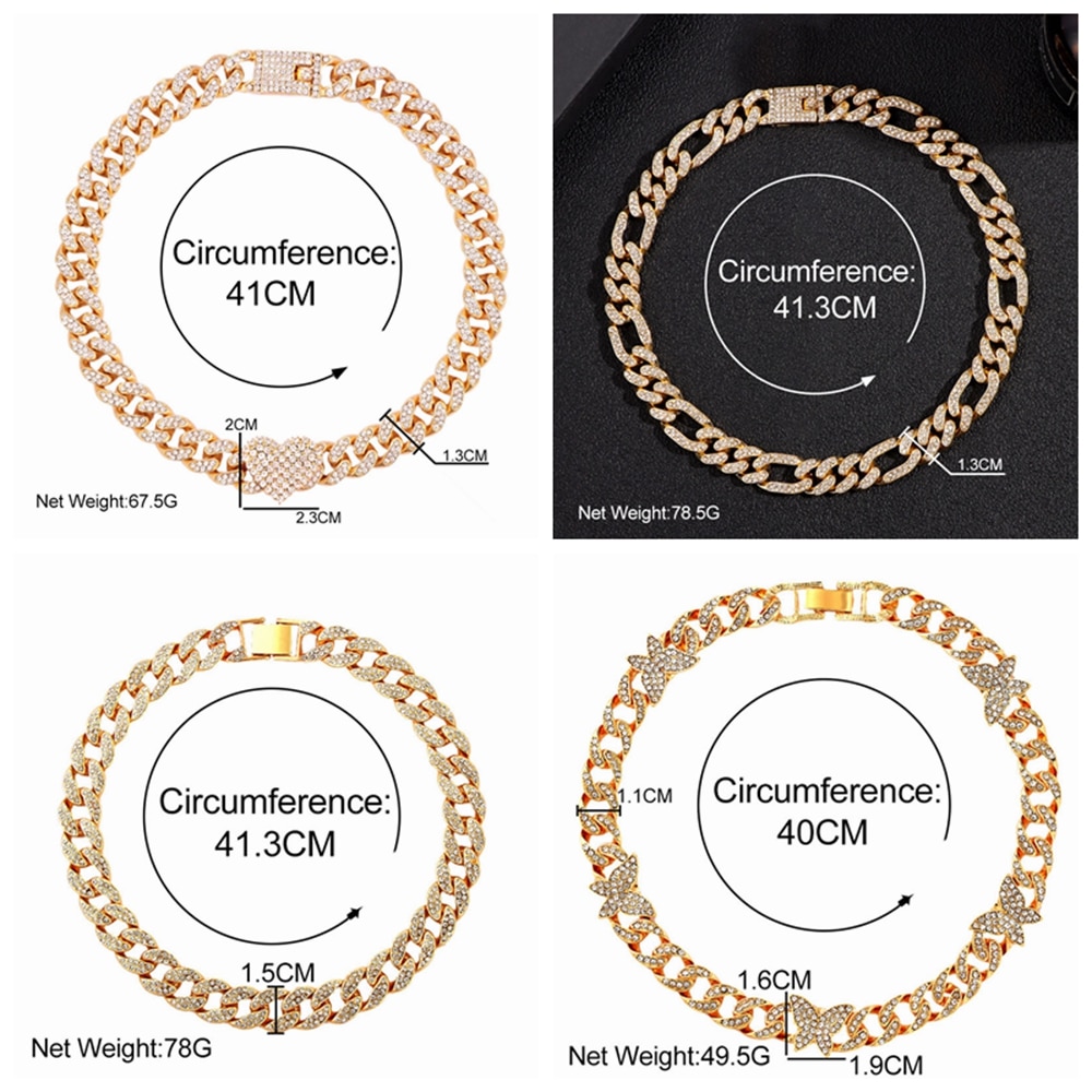 Iced Out Miami Curb Cuban Chain Halskette mit Strasssteinen – Gold- und Silberoptionen