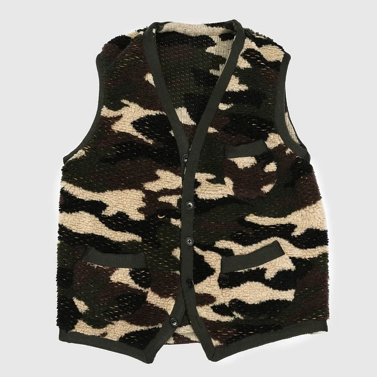 Vintage Side Pocket Wool Blend Camouflage Vest