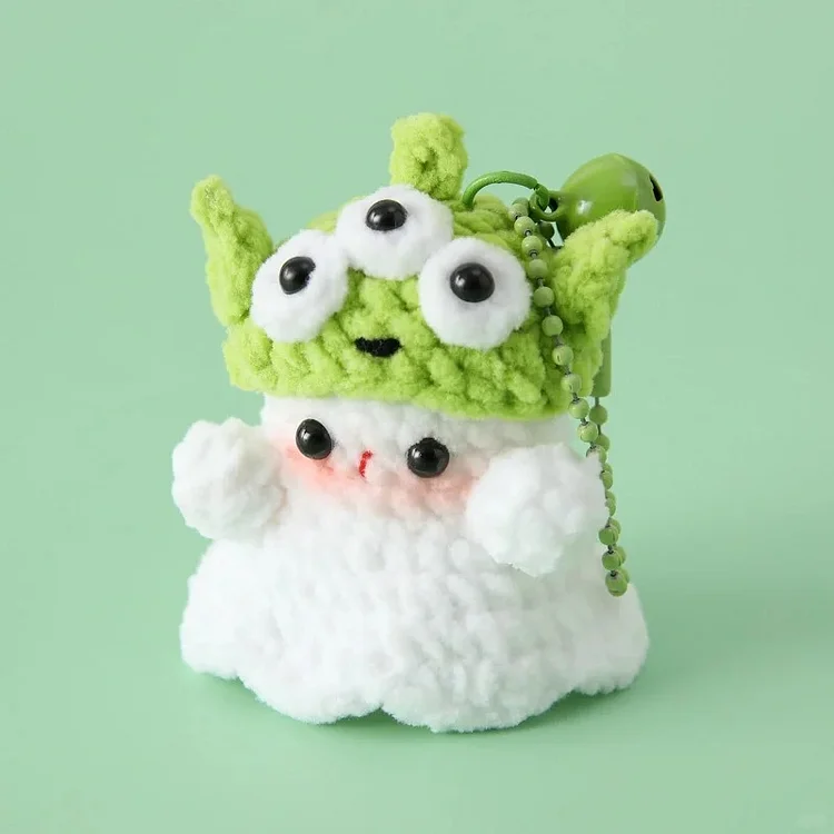 Lulusnow Handmade Green Halloween Amigurumi Ghost ANIMAL CARTOON Hat  Crochet Key Chain Bag Accessories