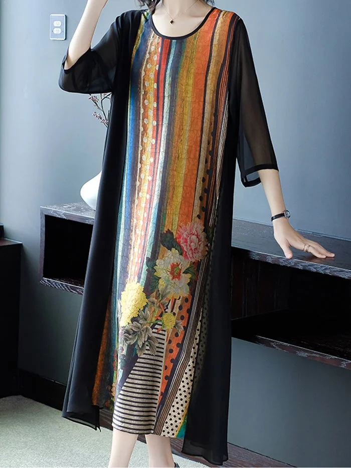 Fashion Print Chiffon Panel Dress