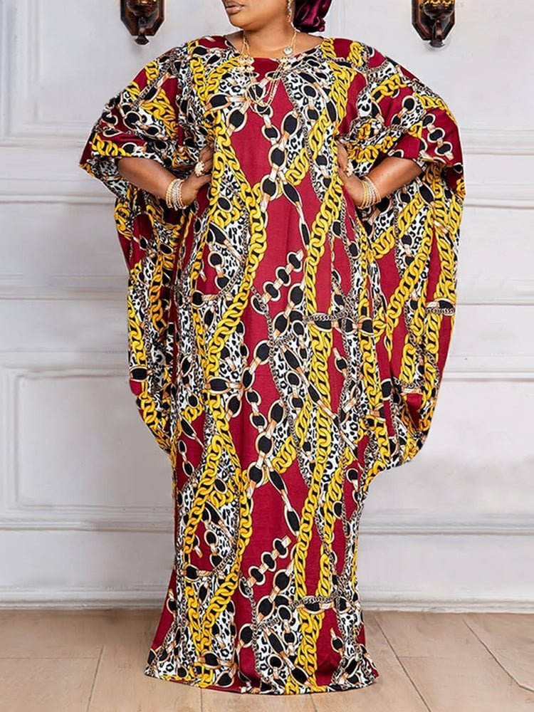 Chain Print Crew Neck Bat Sleeve Women Maxi Dresses SKUJ03739 QueenFunky