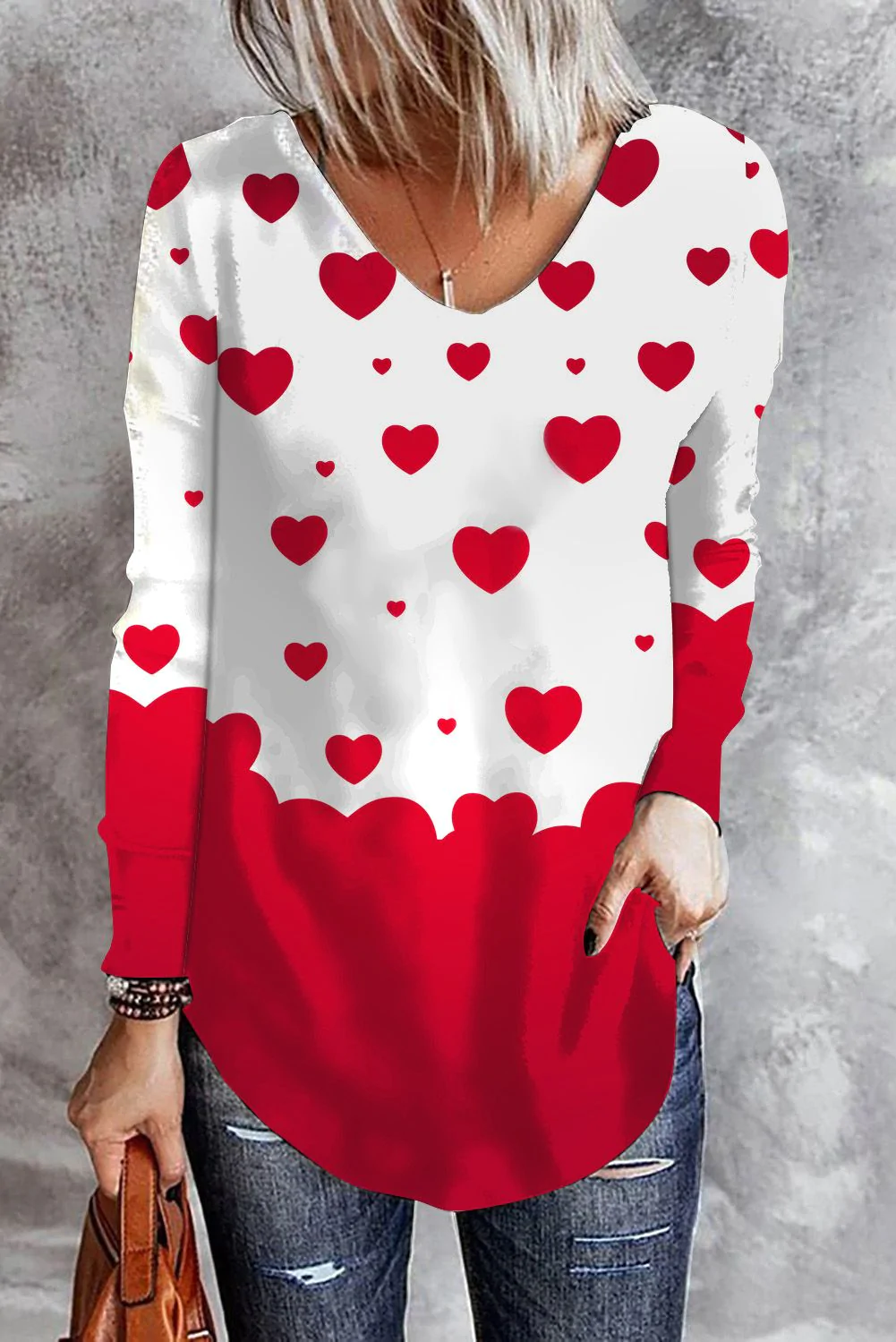 LOVE HEART V NECK CASUAL TOPS