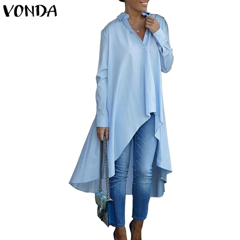 Asymmetric Blouse Women Casual Irregular Hem Blouse Party Shirts VONDA 2022 Autumn Long Sleeve Bohemian Tops  Blusas