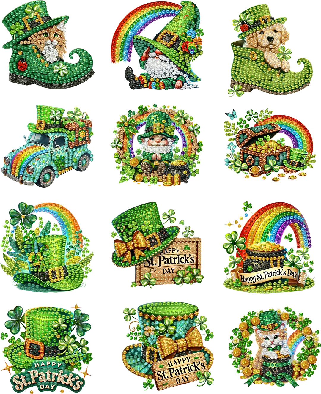 12Pcs St Patricks Day DIY Diamond Art Fridge Magnet Refrigerator Sticker Diamond Art Stickers Refrigerator Painting Kits for Beginners Adults DIY Craft Gifts Home Decors