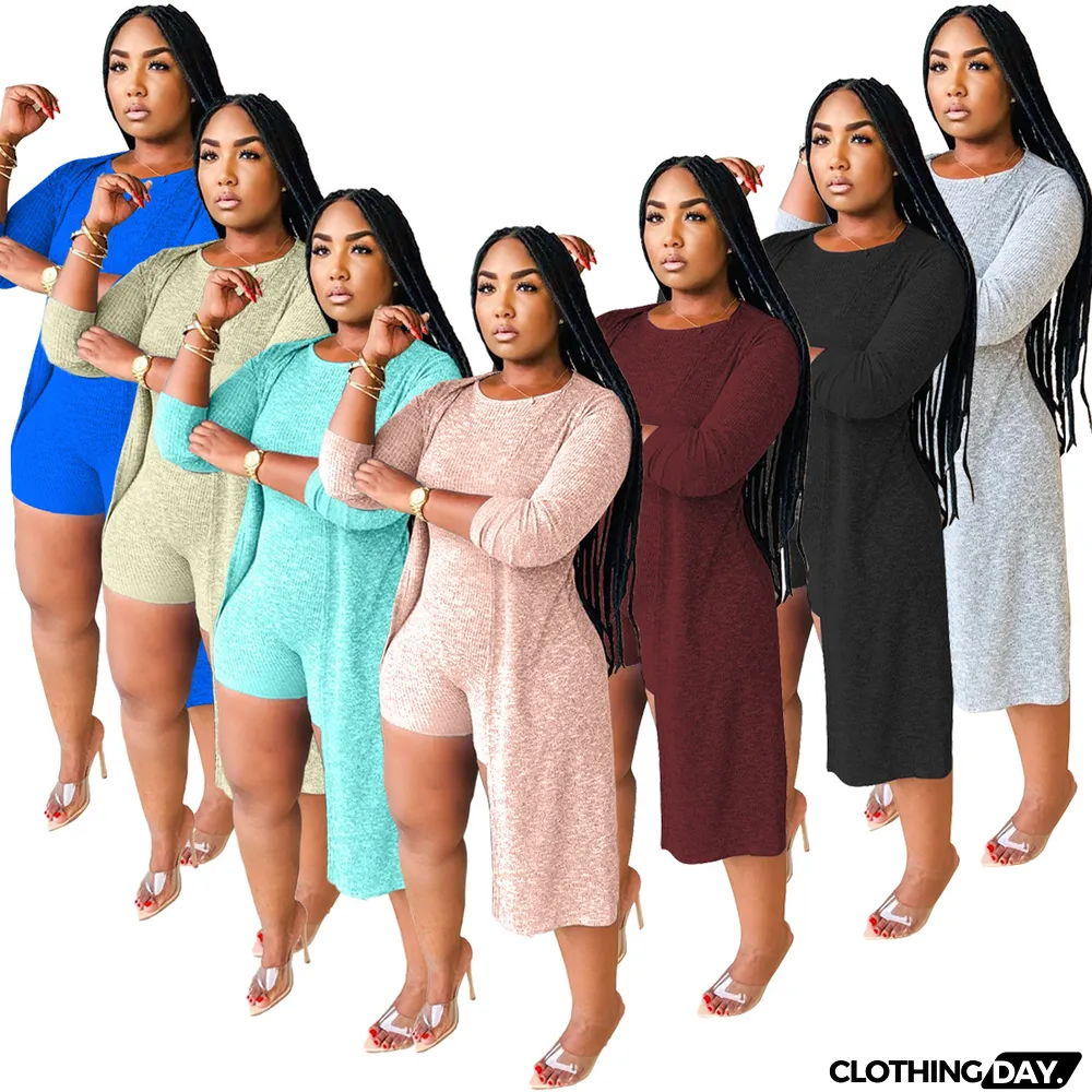 Fashion casual women's clothing Ribbed jumpsuitb + cape two-piece set