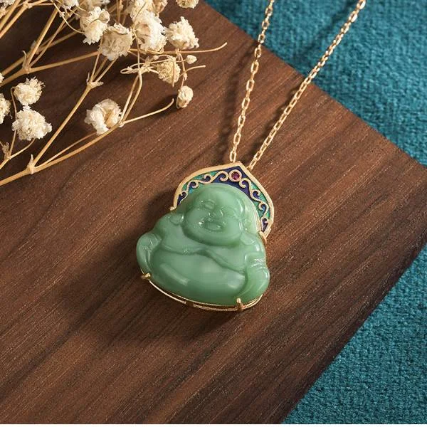 Natural Jade Protecting Buddha Pendant Necklace