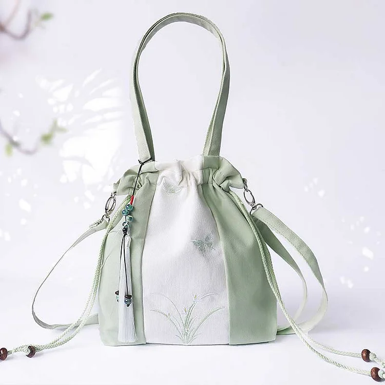 Vintage Flower Embroidery Colorblock Crossbody Bag - Modakawa Modakawa