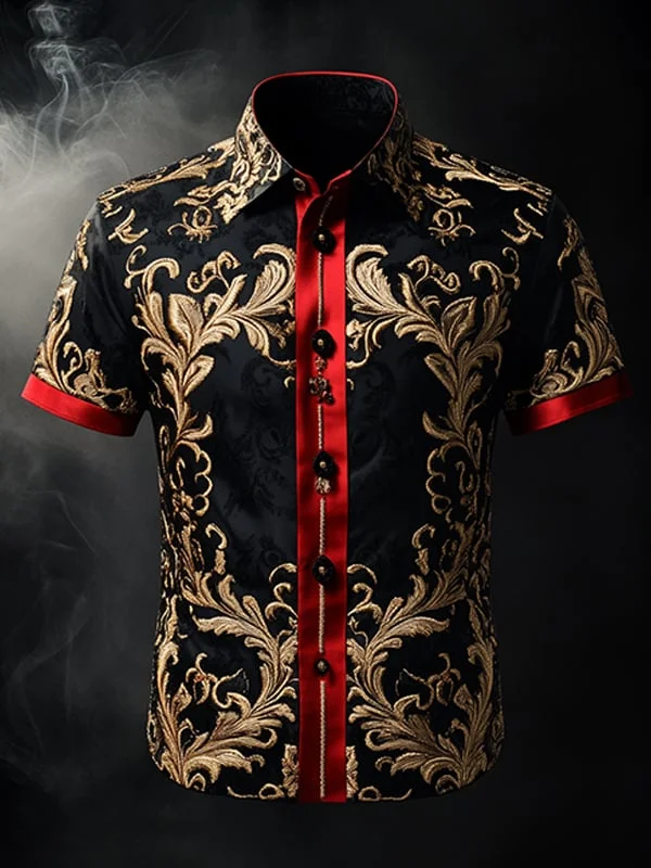 Men's Retro Gothic Pattern Short Sleeve Shirt 