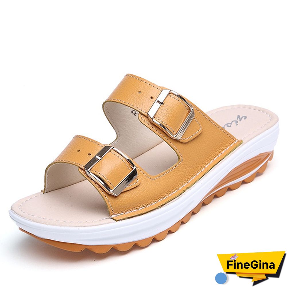 Women Fashion Casual Shoes Slippers Leather Sandals Summer Shoes Plus Size 35-42