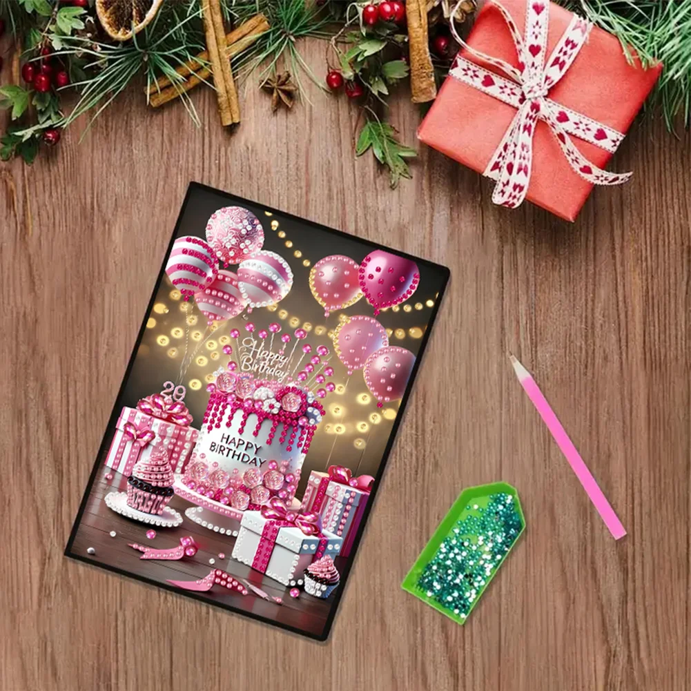2pcs 50-Page A5 Birthday Cake Diamond Painting Notebook for Adults Holiday Gift