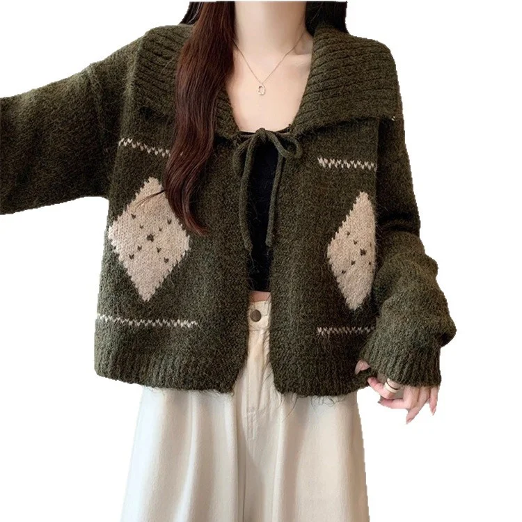 Athvotar Athvotar Atmosphere Feels Small Korean Linge Collar With Sweater Women Winter Lazy Wind Loose Soft Knitted Open Shirt