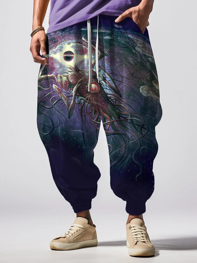 Men's Dark Night Abstract Devil's Eye Art Loose Drawstring Waist Sweatpants