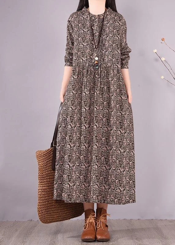 Organic O Neck Pockets Spring Tunics Shape Black Print Long Dress