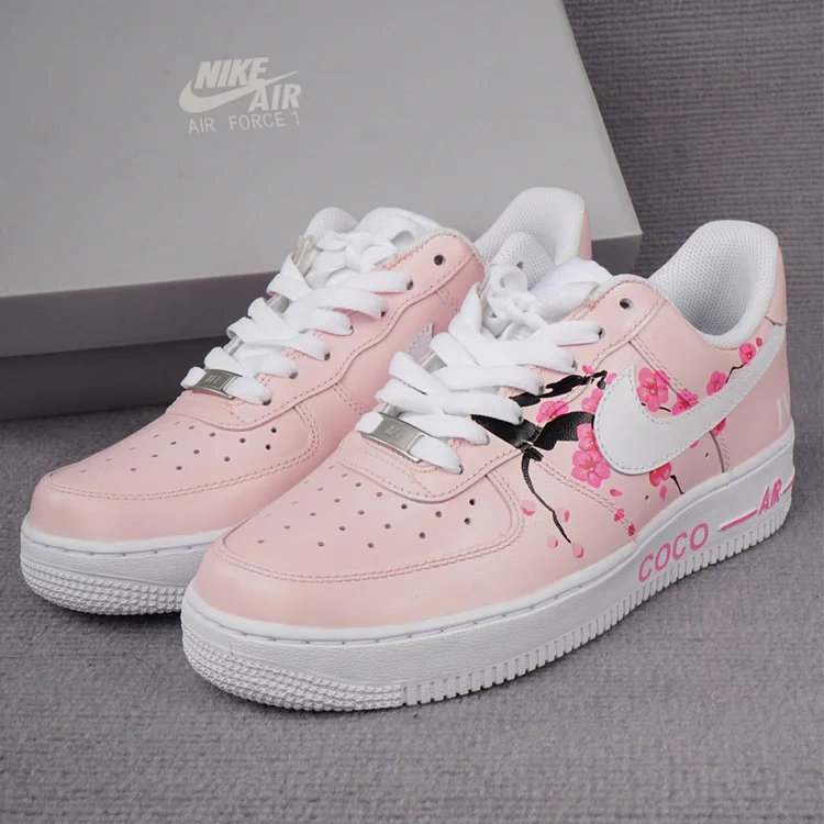Custom Hand-Painted Sneakers- "Pink Flower - Prunus Mume"