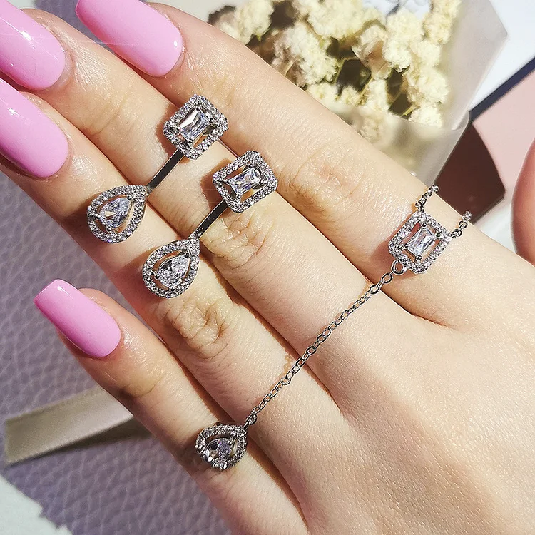 New Square Long Zircon Jewelry Two Piece Fashion Jewelry Set X6143-E6043_ viptrois