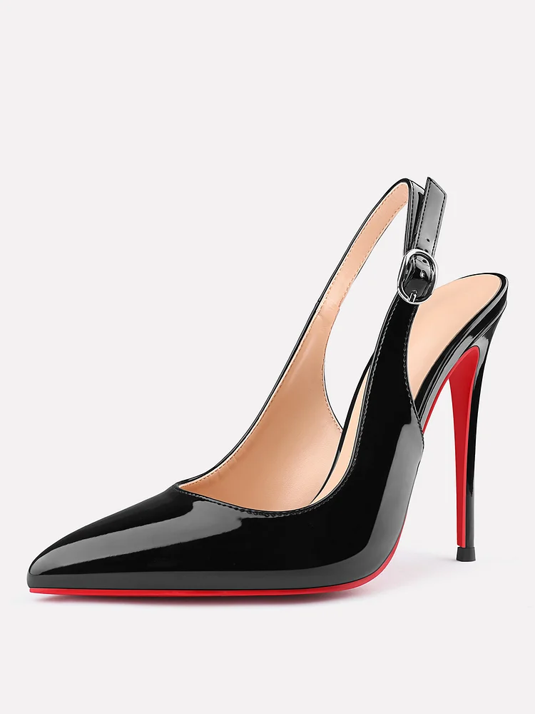 120mm Women's  Classic Patent Leather Shoes Pointed Toe Slingback Sandals Red Bottoms High Heels Comfortable Daily Pumps