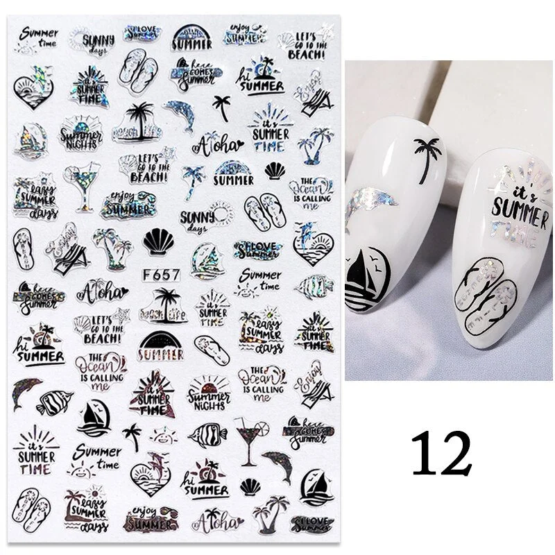 3D White Lace Flowers Translucent Nails Stickers Leaf Ballet Geometry Butterfly Gradient Abstract Nail Art Design Slider Decor