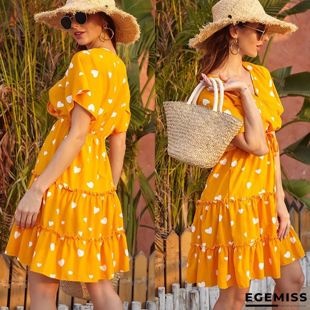 Women's Chiffon V-neck Lace Up Dress Casual | EGEMISS