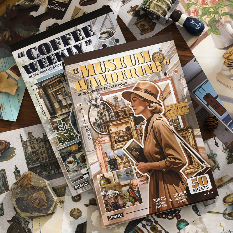Sticker Book - Slow Enjoy Life Series Vintage Character Travel Coffee Landscape 