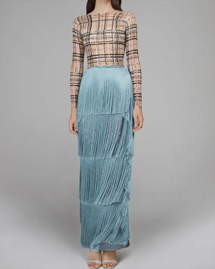 Women's Mesh Sequined Tassel Dress