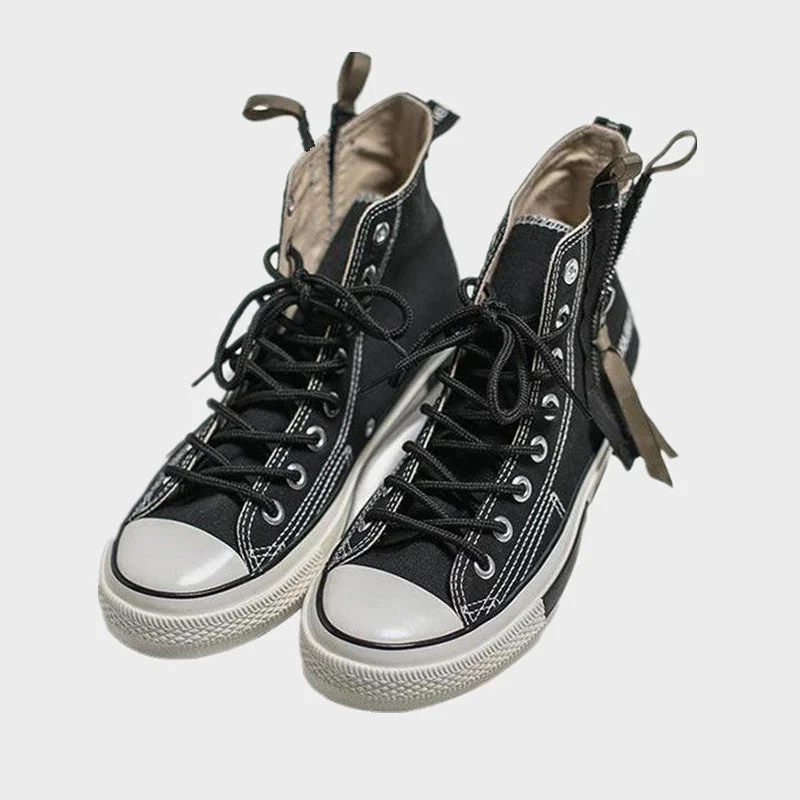 Zipper Side Lace Up Canvas Shoes
