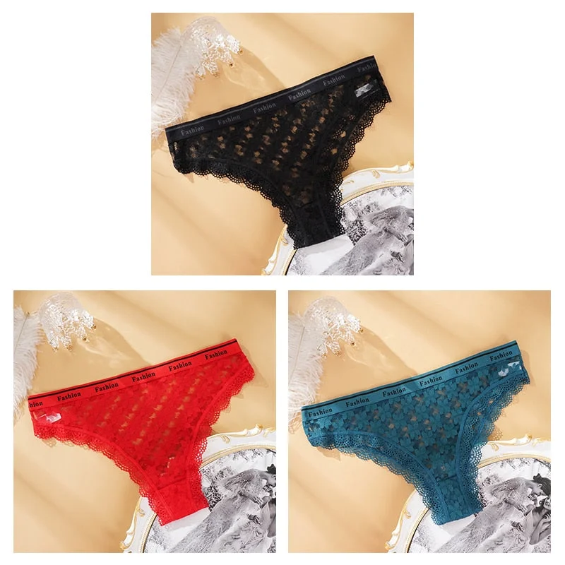 Fashion Lace Hollow Briefs Comfortable And Soft Panties Women's Sexy Close-Fitting Panties Low Rise 3PCS Underwear Lingerie