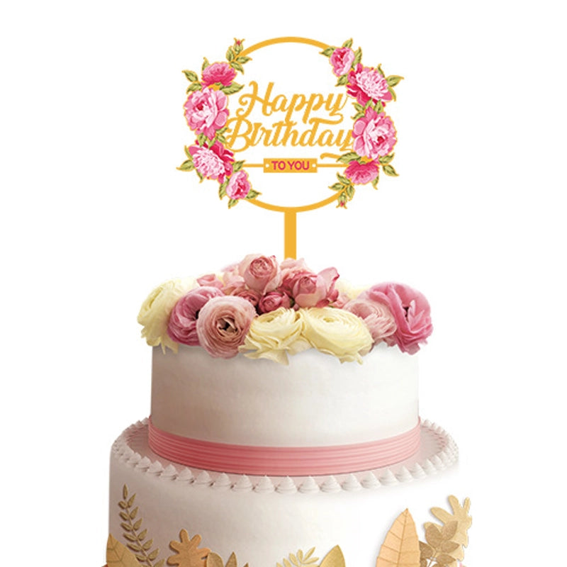 Acrylic Cake Topper Ins Style Floral Uv Color Printing Happy Birthday Dessert Decoration Plugin