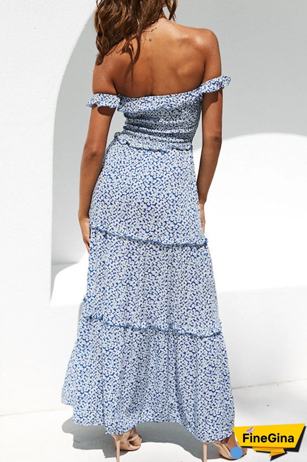 Fashion Street Print Split Joint Off the Shoulder Princess Dresses