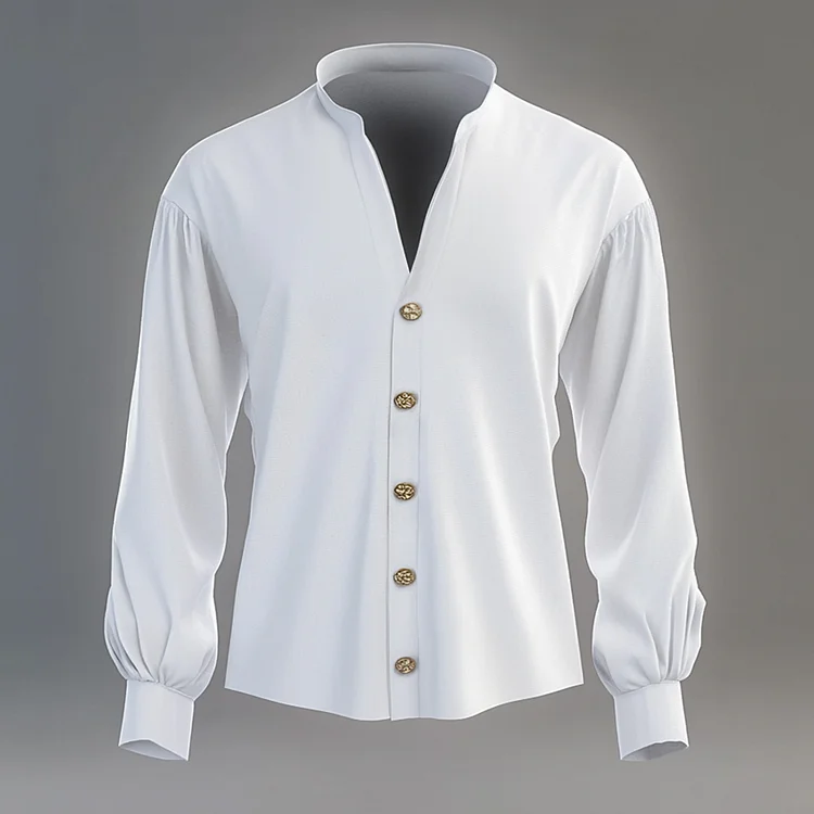 Okaywear Stand Collar Lantern Sleeve Button Shirt 