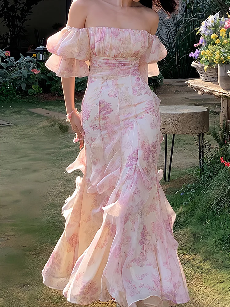 Pink Ruffled Maxi Dress
