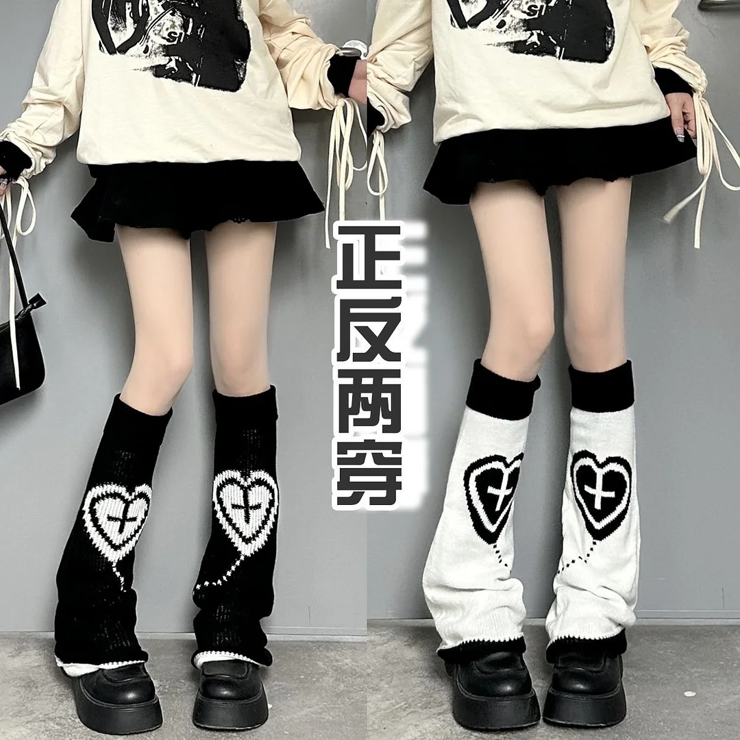Ueong Ueong And Winter Double-Sided Knit Pile Pile Socks Sweet Girl Love Cross Leg Set Show Thin Warm Y2k Subculture