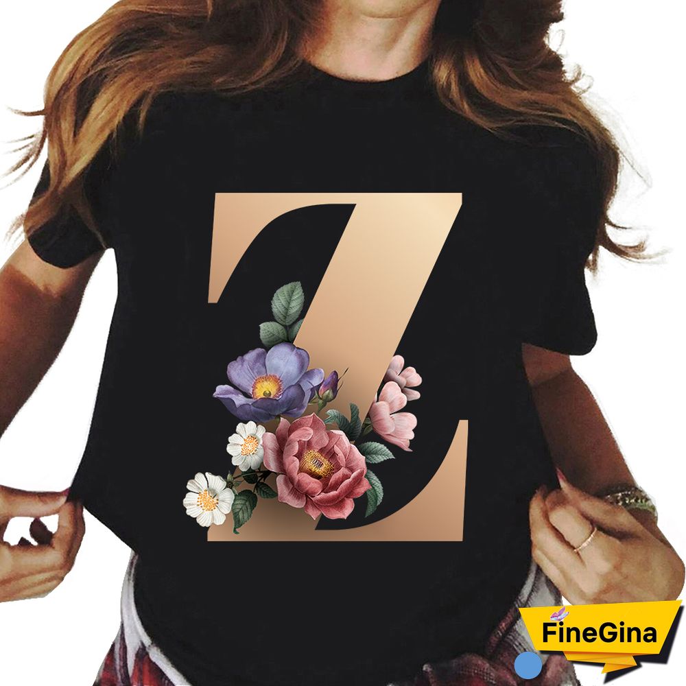 Custom Name Letter Combination T-shirt 26 FloralAlphabetFontClassicTShirt Fashion Harajuku Kawaii TShirt Women Top Tees