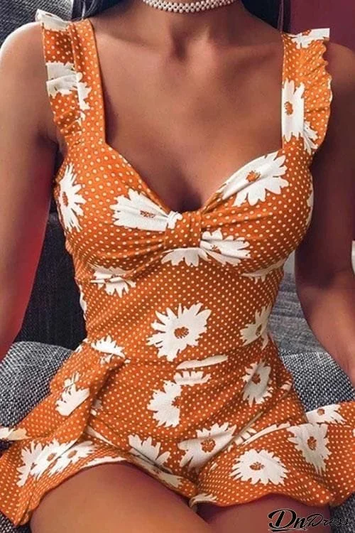 Ortiz Flower Printed Suspender Mini Dress