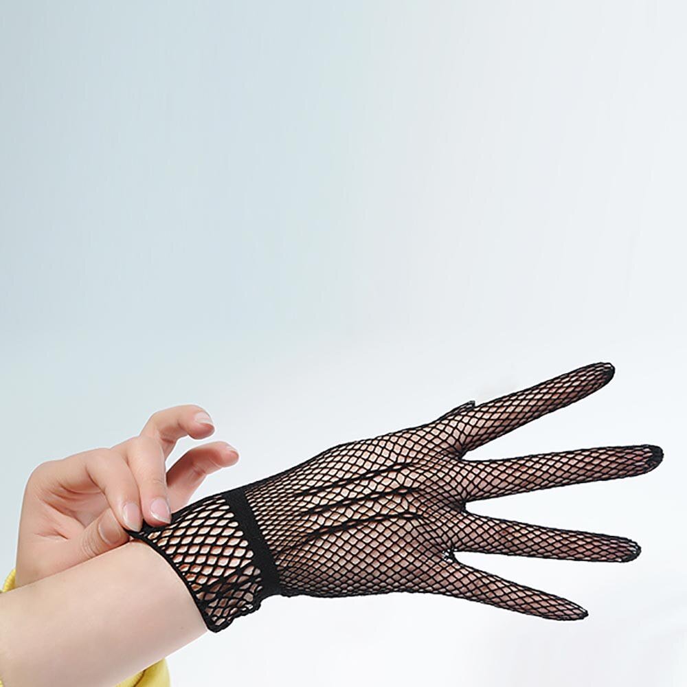 Mesh Fishnet Gloves Sexy Female Five-finger Short Lace Gloves Thin Dance Retro Party Black White Gloves