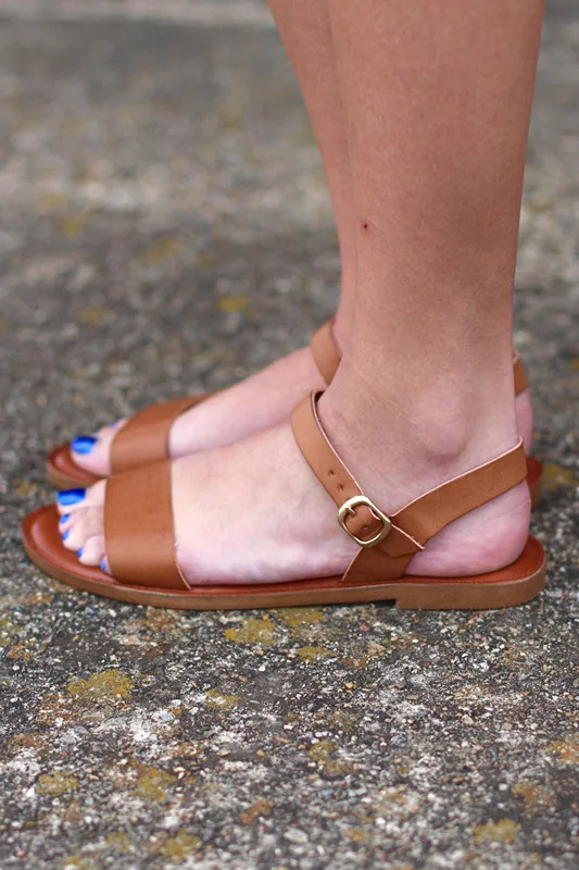 Tan Open Toe Summer Flat Sandals Vdcoo