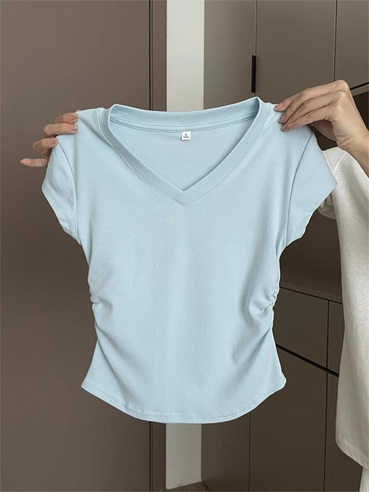 Women's V Neck Ruched Side T-Shirt